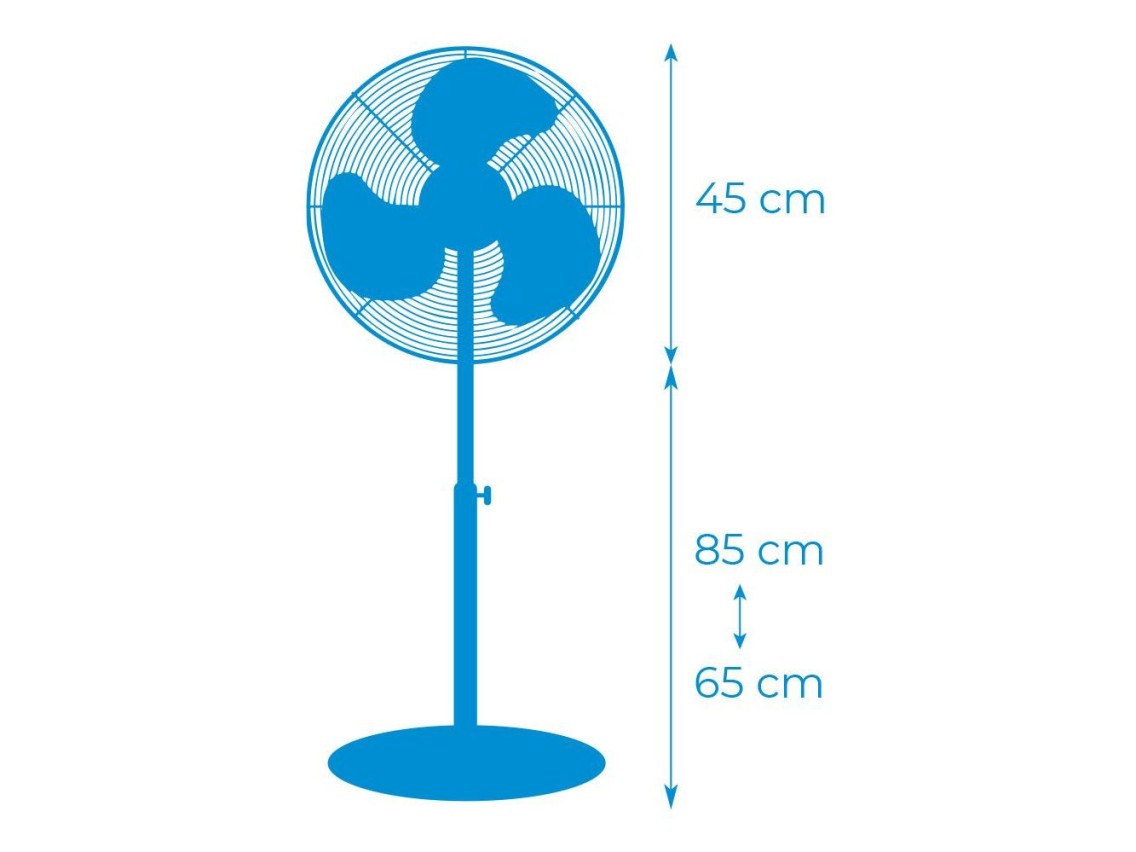 Stand fan with circular base, white, power 45 w, 55,6 db, �40 cm blades, adjustable height 110-130 c
