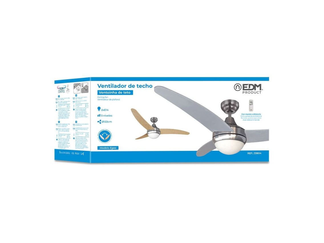 Ventoinha de teto modelo egeo. cor cormado. potência: 60w pás: ø122cm com comando edm