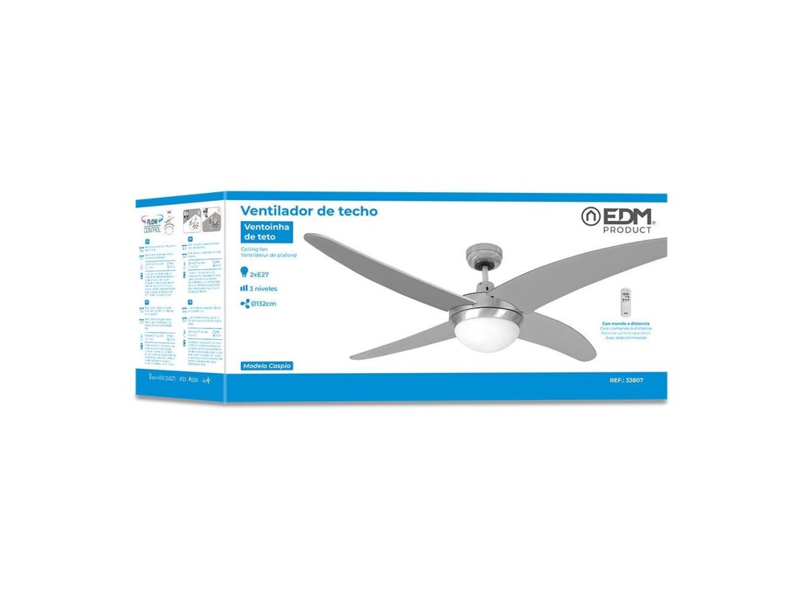 Caspio silver/nickel ceiling fan power: 60w blades: ø132cm with edm remote control