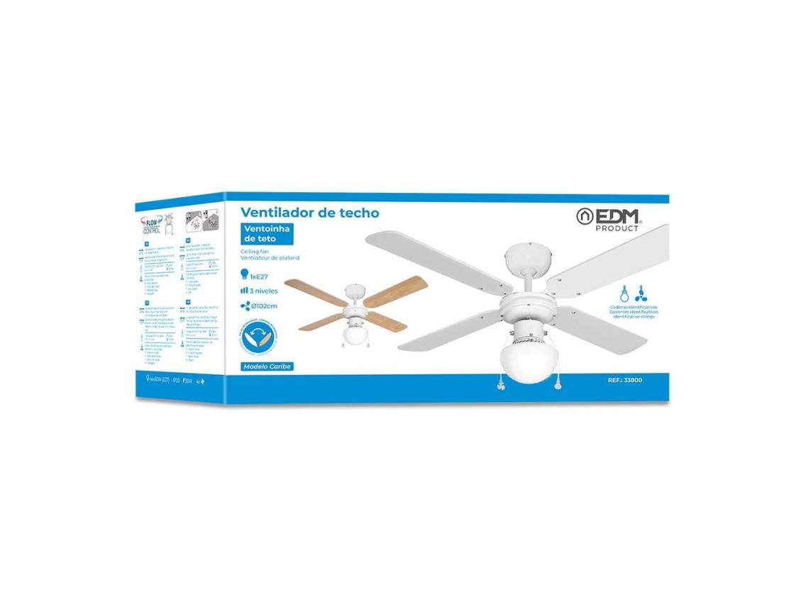 Ventilador de teto branco modelo caribe, 50 w, pás ø102 cm