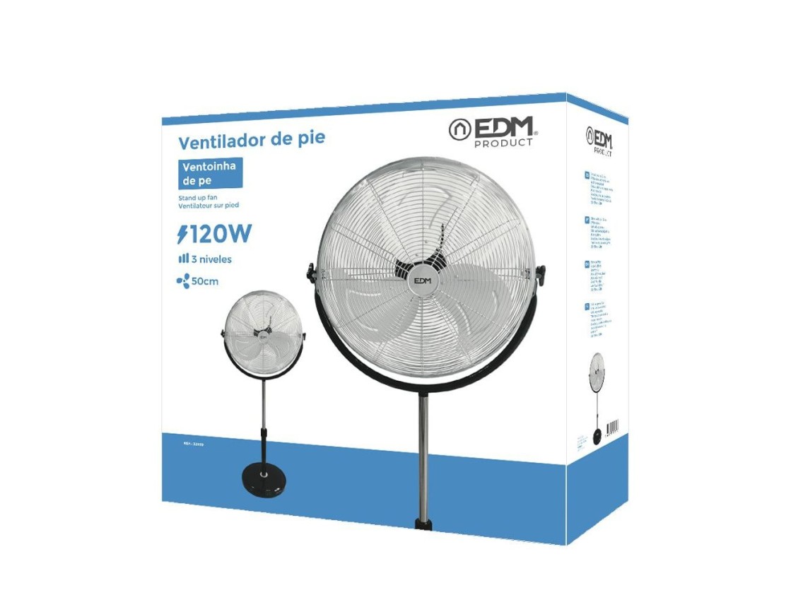 Ventilador de pie industrial base circular, cromado/negro, potencia 120 w, 64,9 db, aspas �50 cm, al