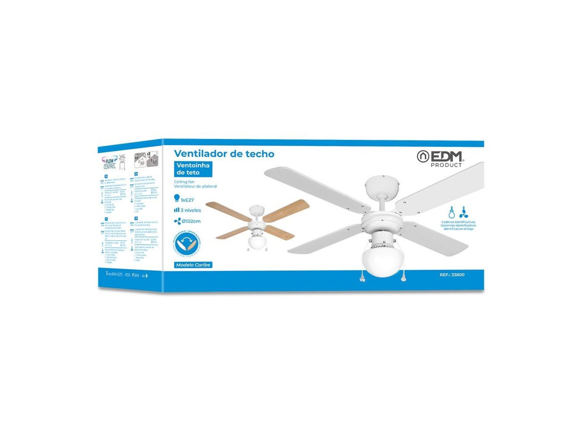 White ceiling fan, caribe model, 50 w, blades ø102 cm