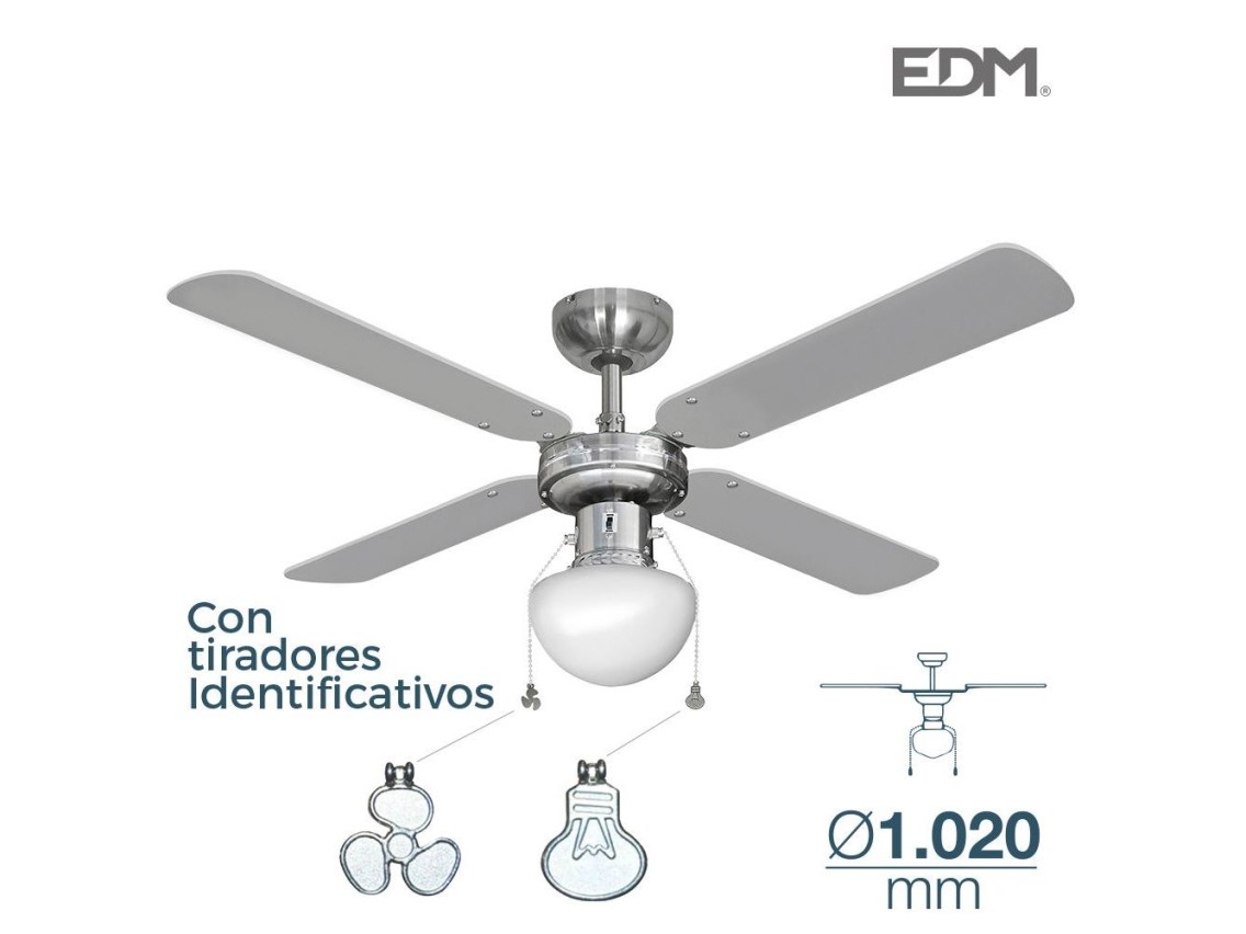 Ventilador de techo modelo caribe. color cromado. potencia: 50w aspas: ø102 cm edm