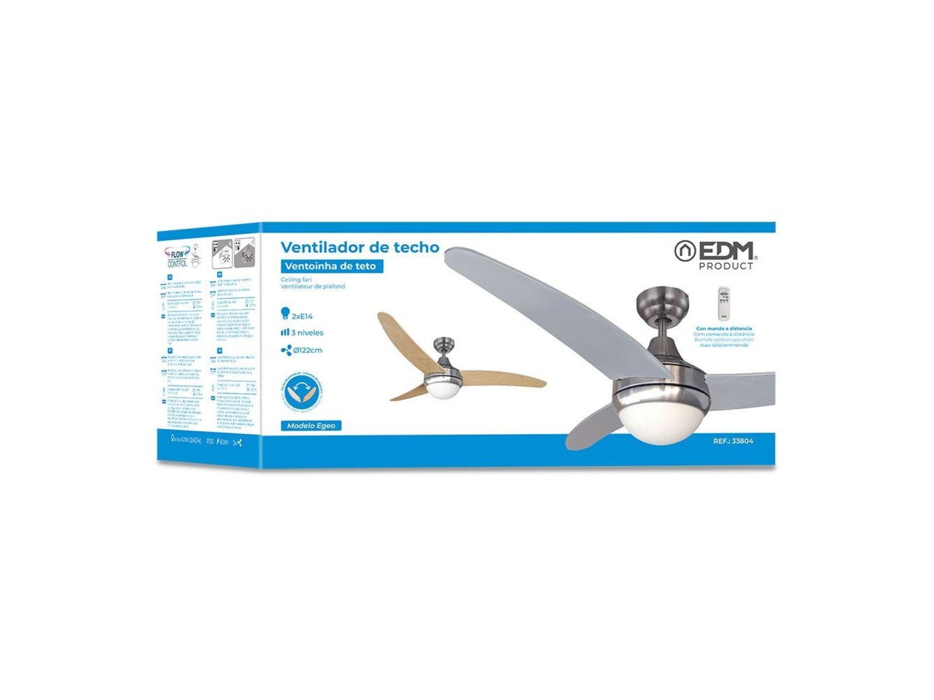 Ventoinha de teto modelo egeo. cor cormado. potência: 60w pás: ø122cm com comando edm