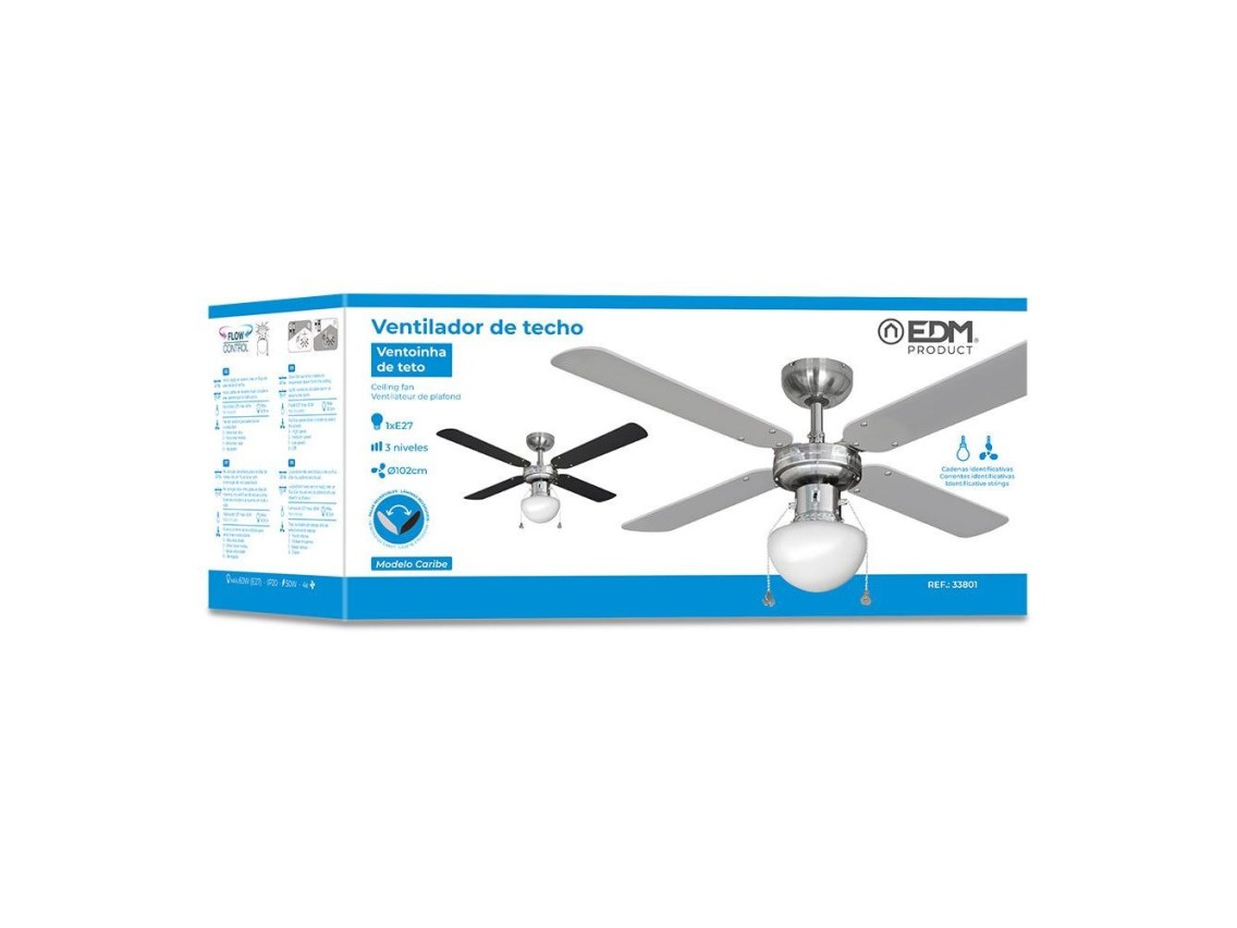 Ventilador de techo modelo caribe. color cromado. potencia: 50w aspas: ø102 cm edm