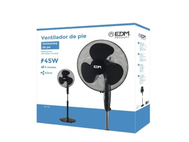 Ventilador de pie base circular, negro, potencia 45 w, 55,6 db, aspas �40 cm, altura regulable 110-1