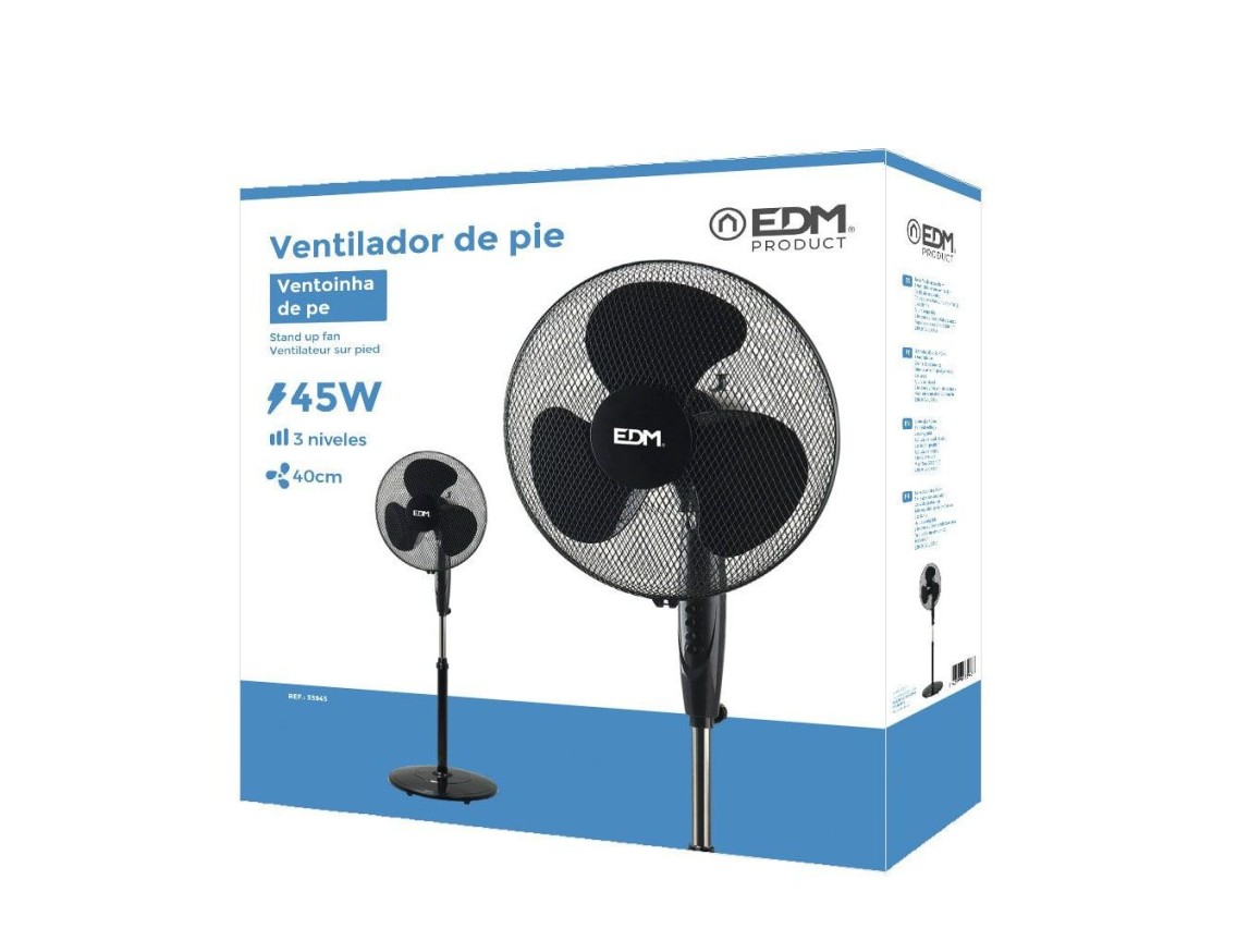 Ventilador de pie base circular, negro, potencia 45 w, 55,6 db, aspas ø40 cm, altura regulable 110-1
