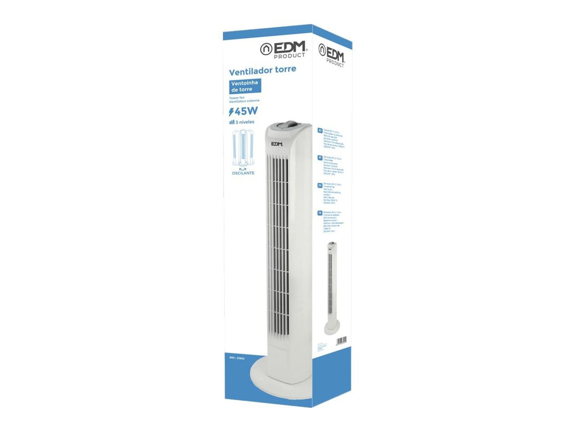 Ventilador de torre. potencia: 45 w, 60db, blanco 21 x 78 cm