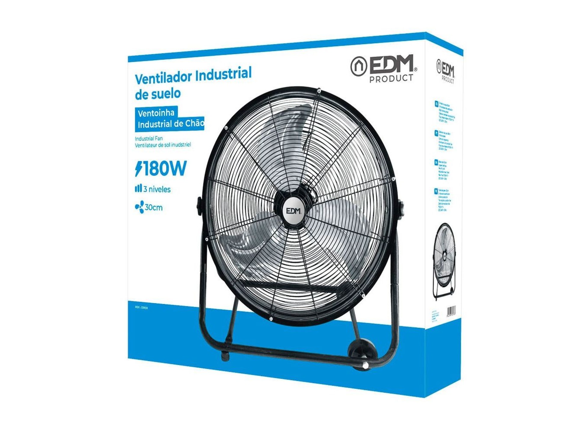 Ventoinha industrial de chão, com rodas. cor preto. potência: 180w, 59,8 db, pás: ø60 x 70 cm
