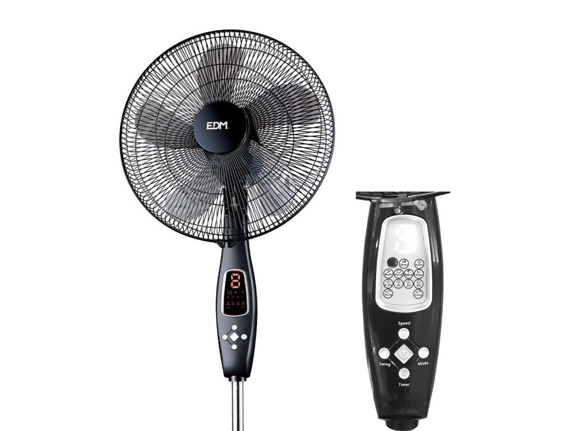 Ventilador de pie mando a distancia, negro, potencia 60 w, 62,9 db, aspas ø40 cm, altura regulable 1