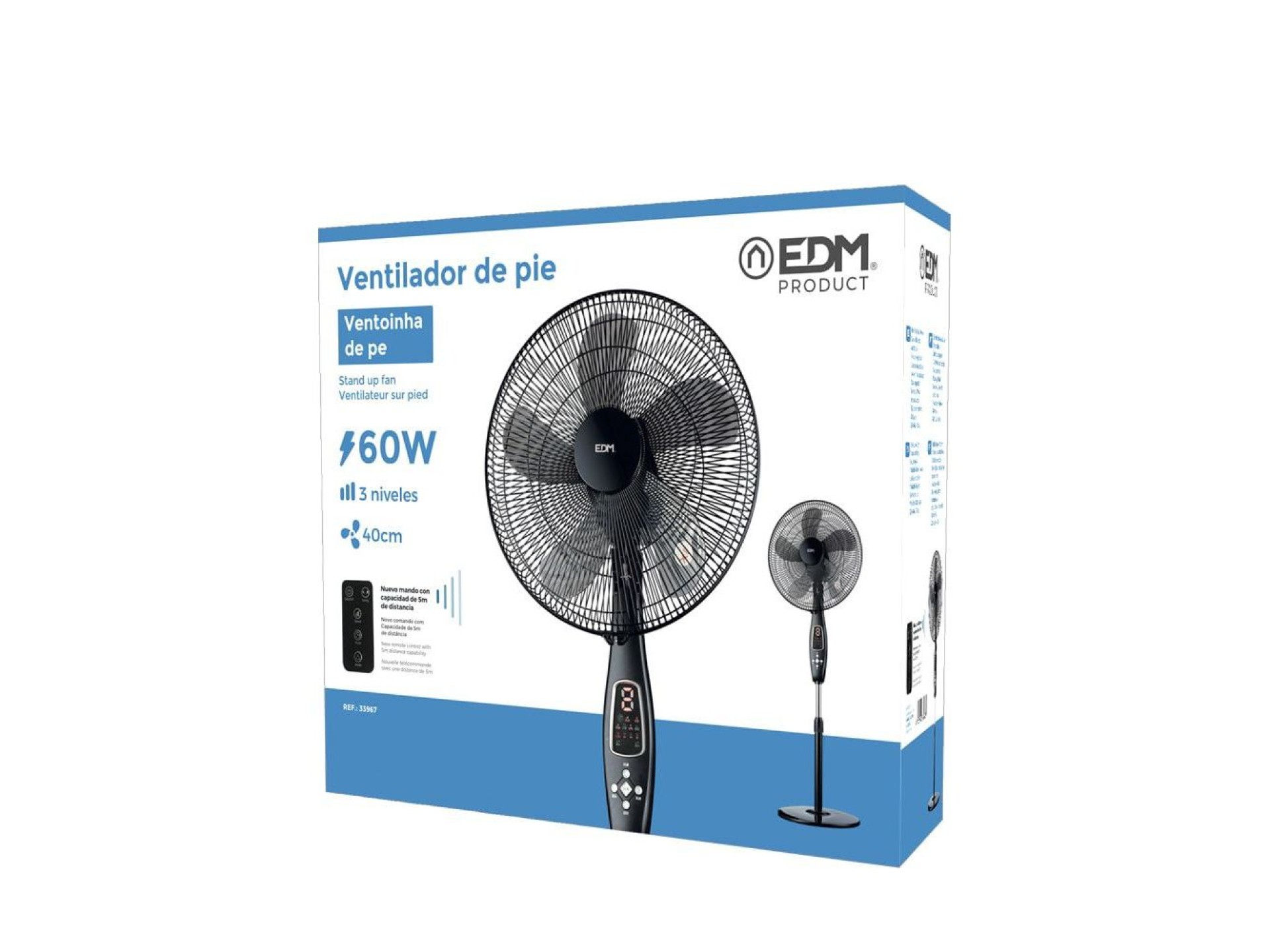 Ventilador de pie mando a distancia, negro, potencia 60 w, 62,9 db, aspas ø40 cm, altura regulable 1