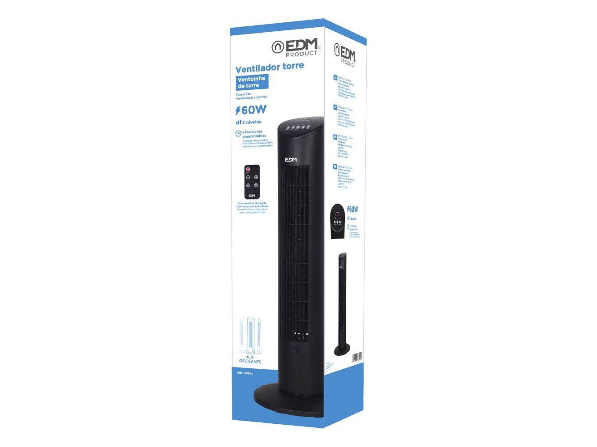 Tower fan. power: 60 w, 54,8 db, remote control, black 28 x 78.3 cm