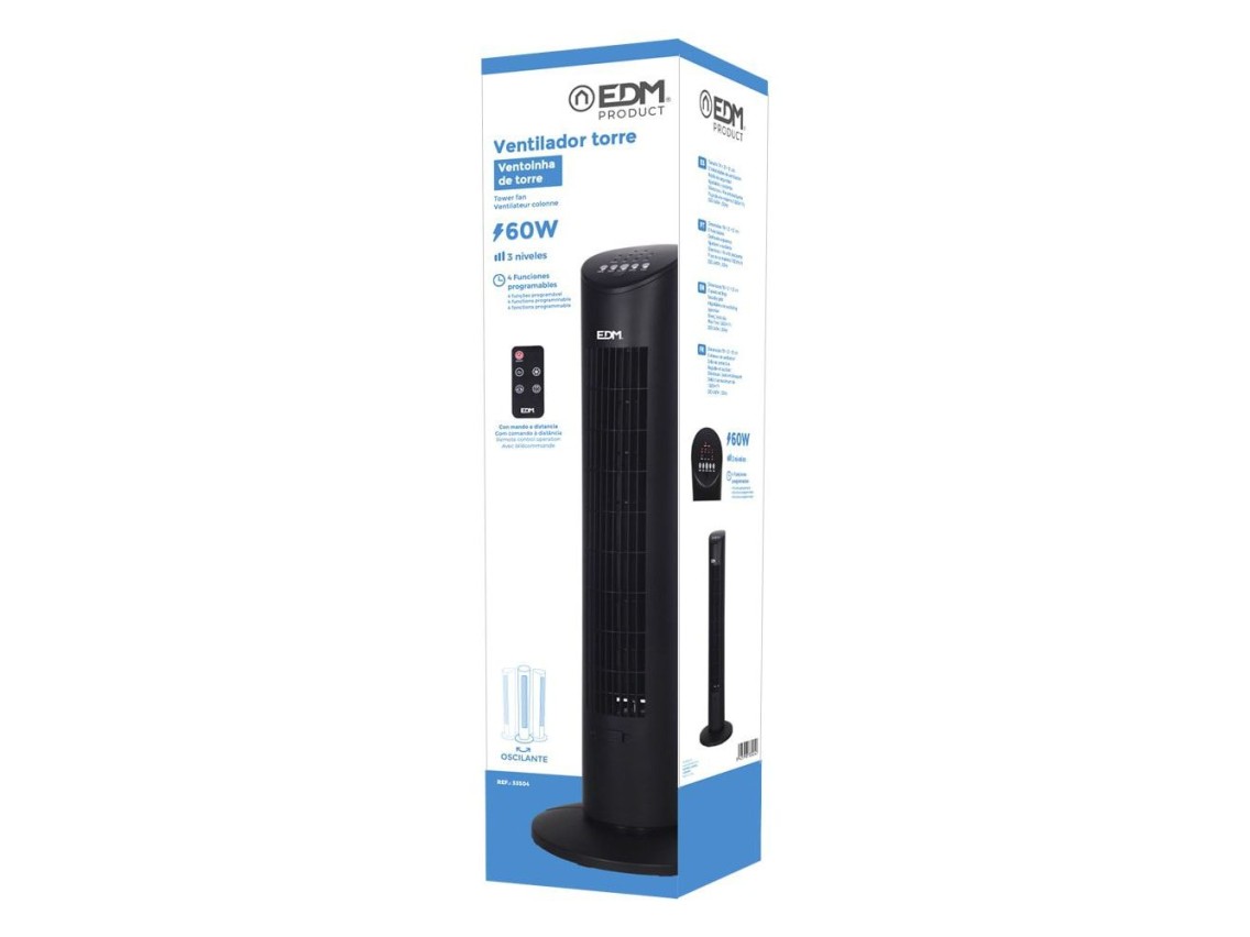 Tower fan. power: 60 w, 54,8 db, remote control, black 28 x 78.3 cm