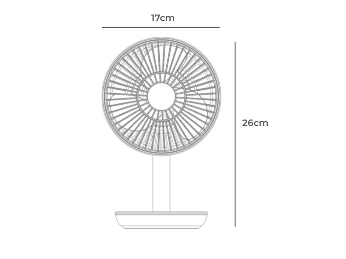 Ventilador de mesa recarregável branco 5w, 31,6 db, pás: ø14,5 cm 17 x 13 x 26 cm