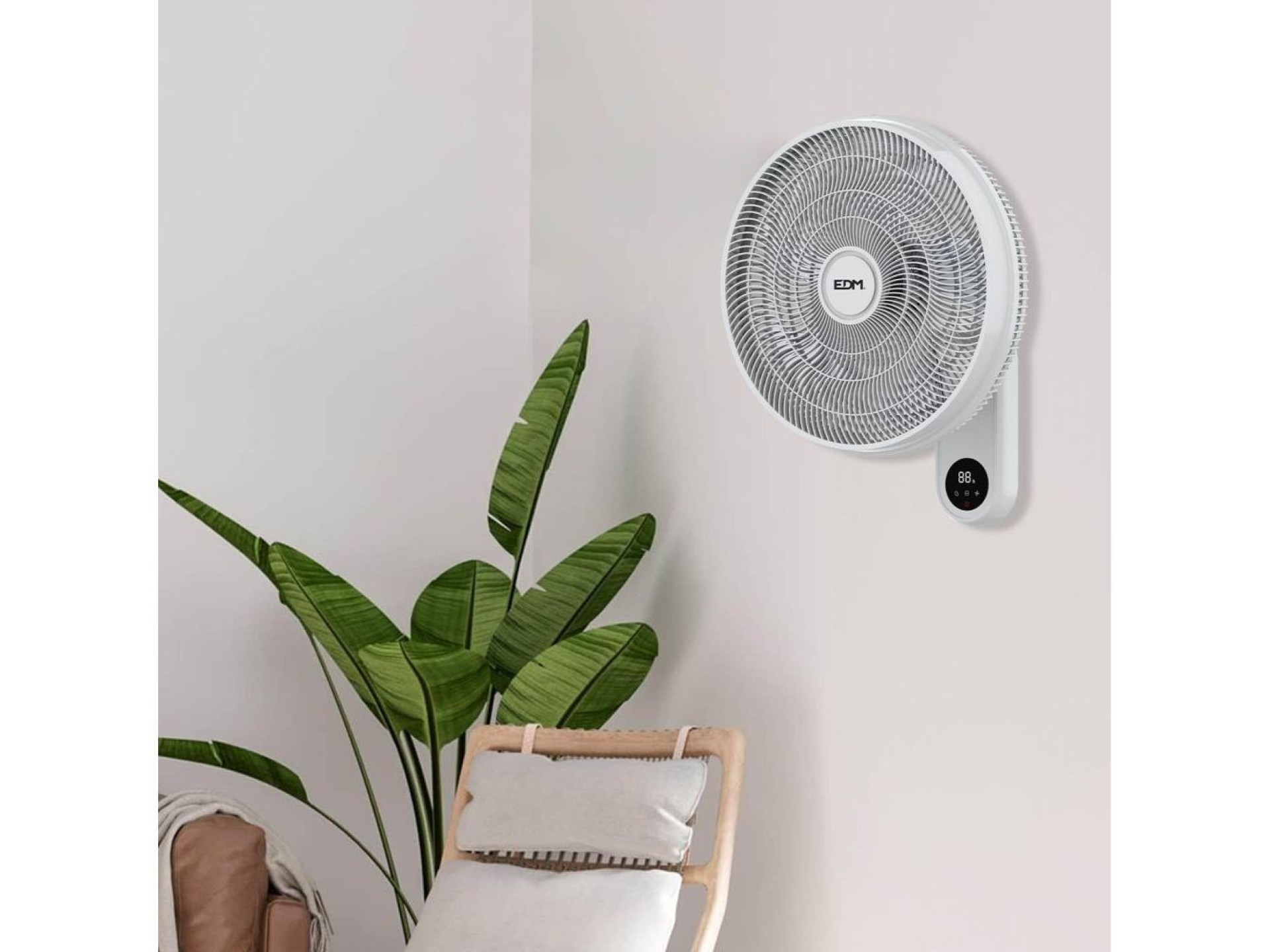Ventilador pared mando a distancia, blanco, potencia 55 w, 57,24 db, aspas ø40 cm