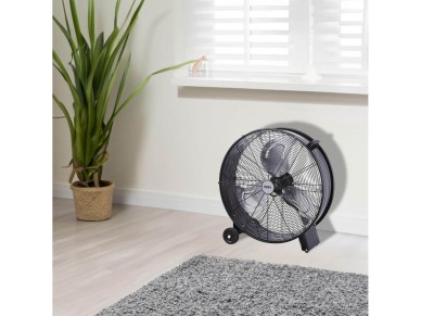 Ventilador industrial de suelo, con ruedas, negro 180 w, 59,8 db, �65 cm