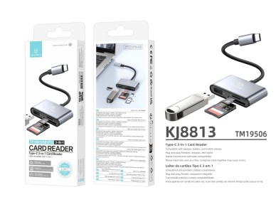 Techancy Leitor de Cartoes KJ8813 USB-C 3 em 1 TF SD USB OTG Plug and Play Compativel com Telemovel 