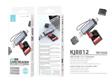 Techancy Leitor de Cartoes KJ8812 USB-A + USB-C 2 em 1 para Cartoes TF SD Plug and Play Compativel c