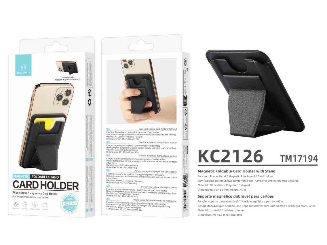 Techancy Porta Cartoes Magnetico KC2126 Suporte Dobrável Compativel com MagSafe Carteira para iPhone