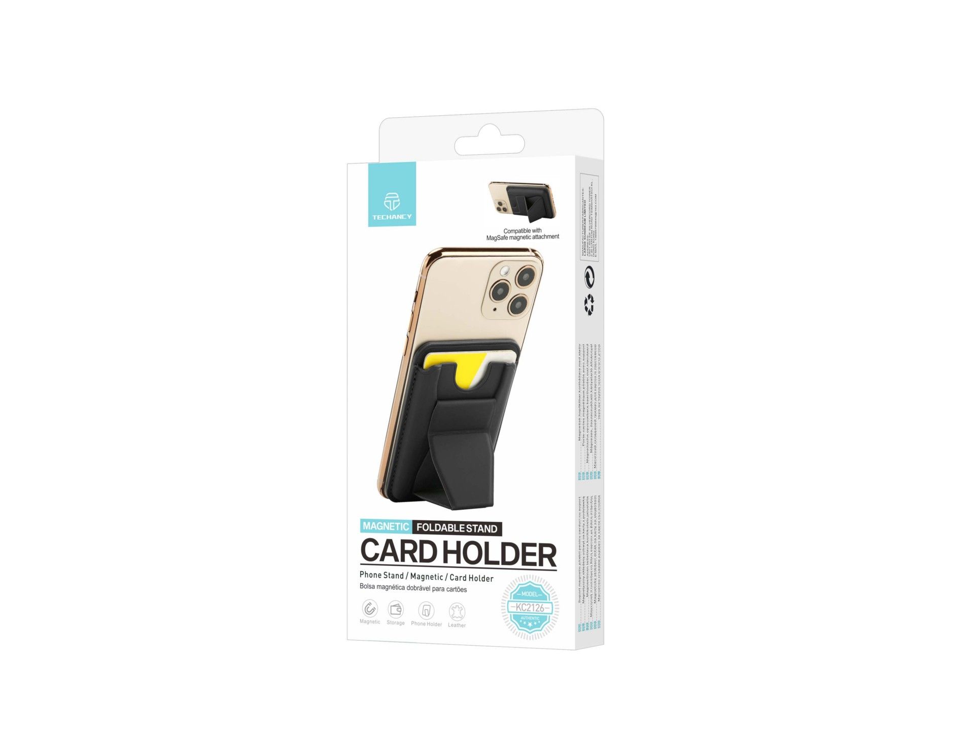 Techancy Porta Cartoes Magnetico KC2126 Suporte Dobrável Compativel com MagSafe Carteira para iPhone