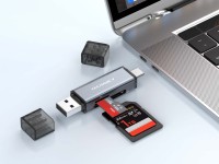 Techancy Leitor de Cartoes KJ8812 USB-A + USB-C 2 em 1 para Cartoes TF SD Plug and Play Compativel c Techancy Leitor de Cartoes KJ8812 USB-A + USB-C 2 em 1 para Cartoes TF SD Plug and Play Compativel c