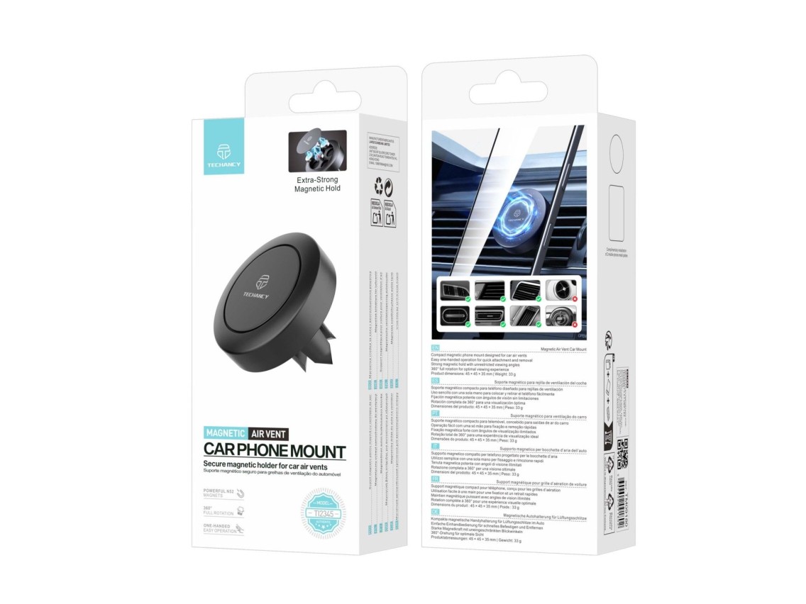 Techancy Suporte Magnetico para Telemovel TI2345 Suporte de Ventilacao para Carro Rotacao 360 Graus