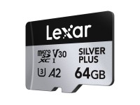 Set of 2 Lexar High-Performance Silver Plus microSDXC 2x64GB memory cards + adapter