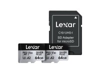 Conjunto de 2 cart�es de mem�ria Lexar High-Performance Silver Plus microSDXC 2x64GB + adaptador