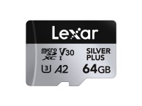 Set of 2 Lexar High-Performance Silver Plus microSDXC 2x64GB memory cards + adapter