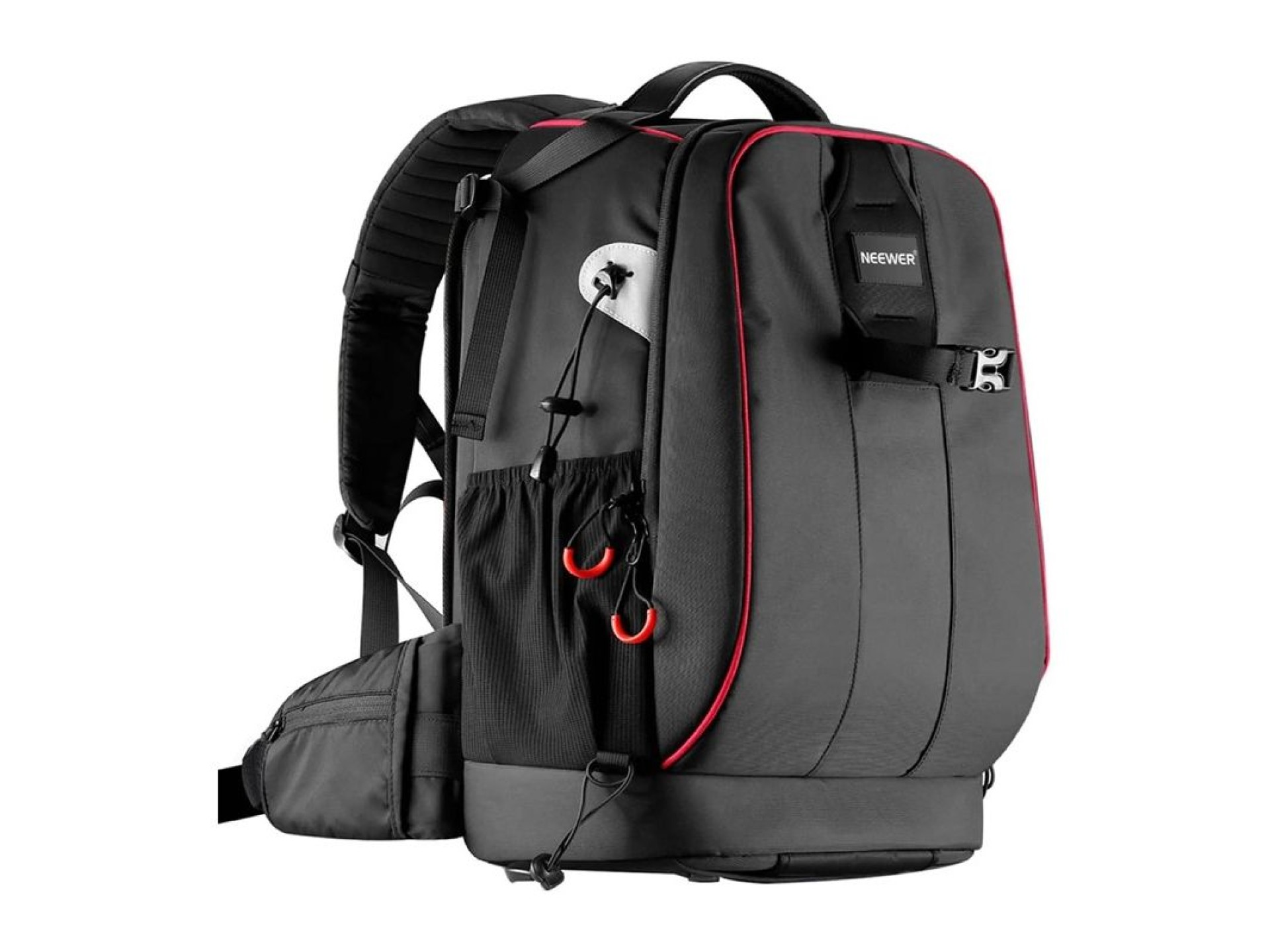 A mochila para câmera NEEWER NW-XJB-D2330-R é à prova d'água e resistente a impactos.