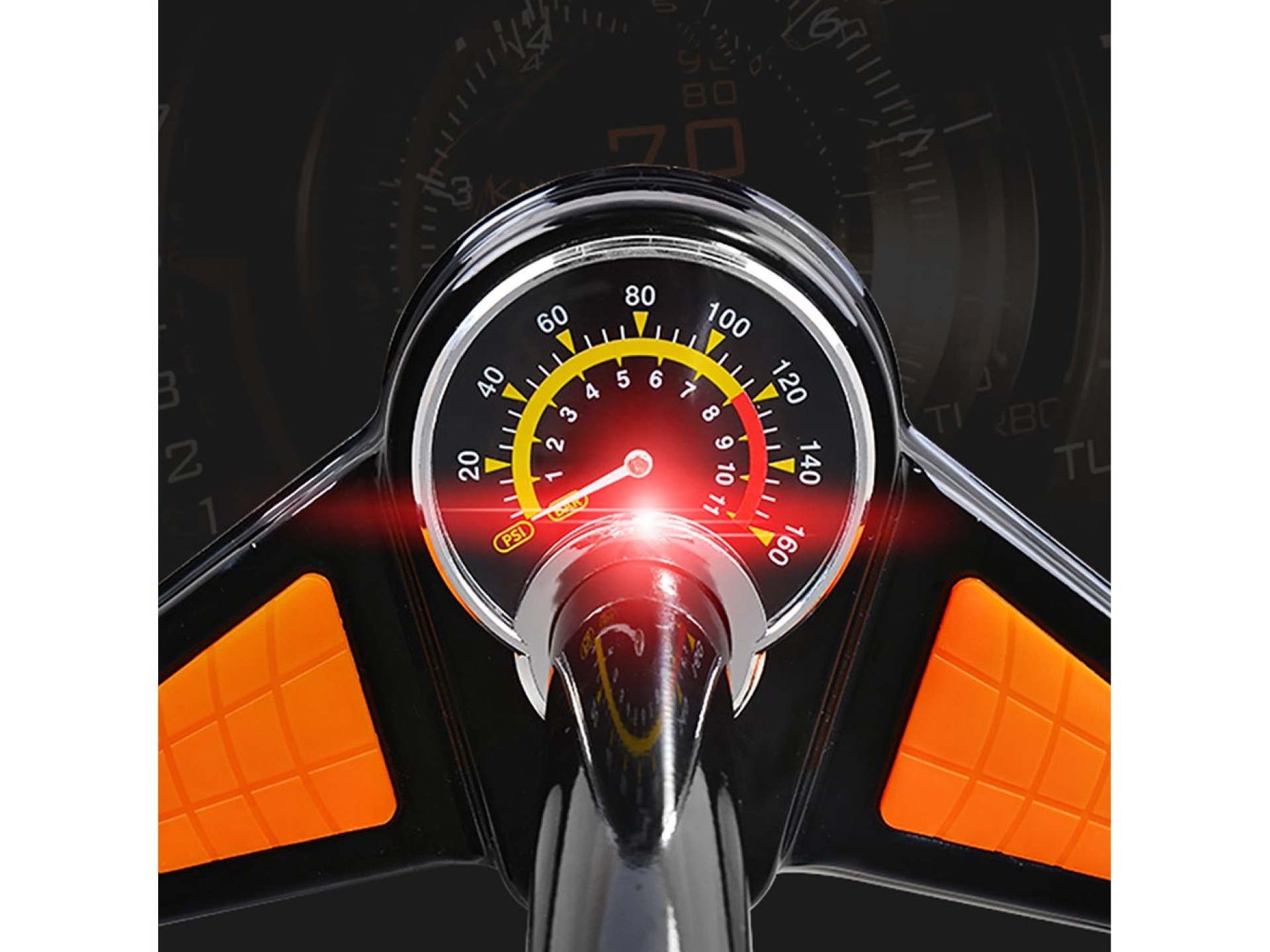 Bomba de pie Rockbros GP6532B con manómetro - Negra y naranja