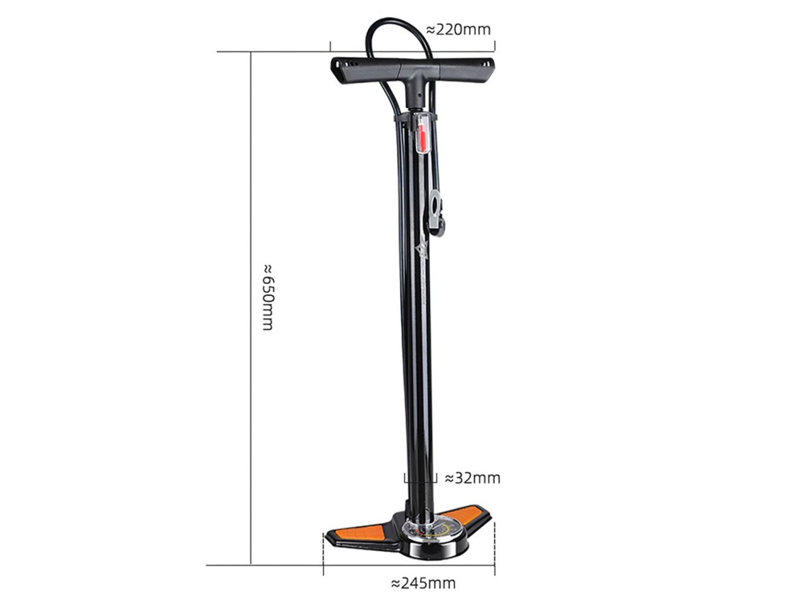 Bomba de pie Rockbros GP6532B con manómetro - Negra y naranja