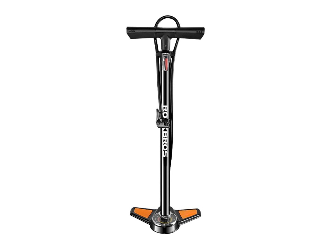 Bomba de pie Rockbros GP6532B con manómetro - Negra y naranja