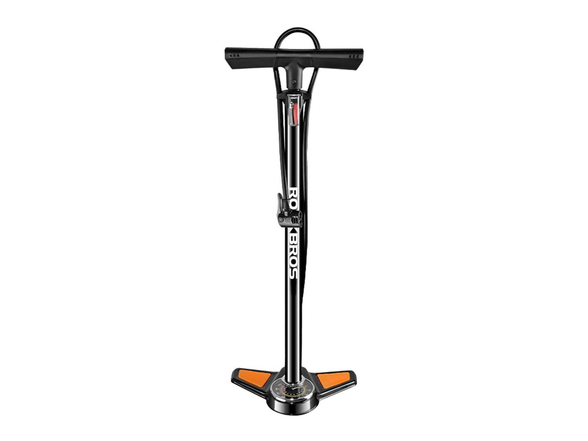 Bomba de pie Rockbros GP6532B con manómetro - Negra y naranja