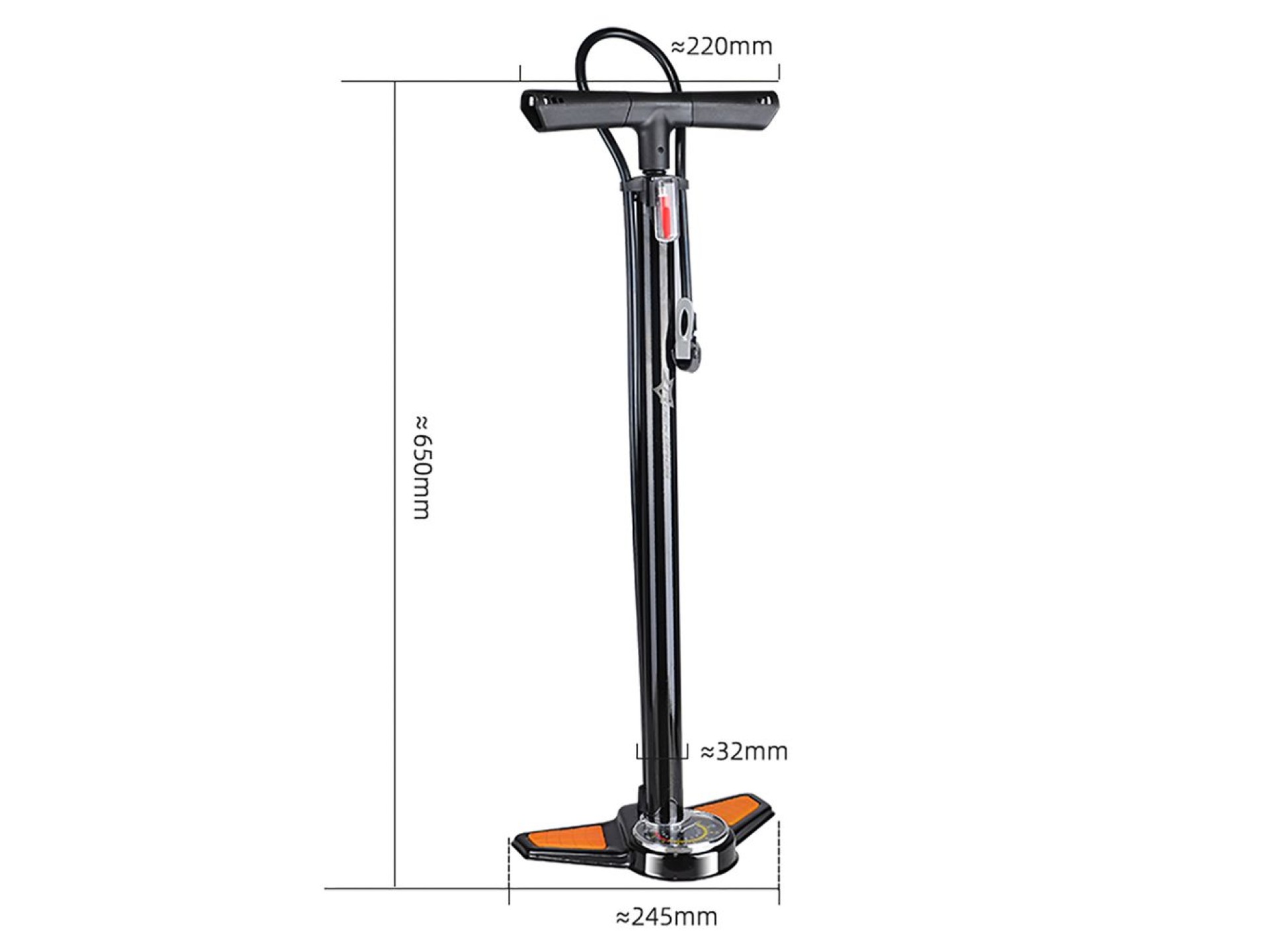 Bomba de pie Rockbros GP6532B con manómetro - Negra y naranja