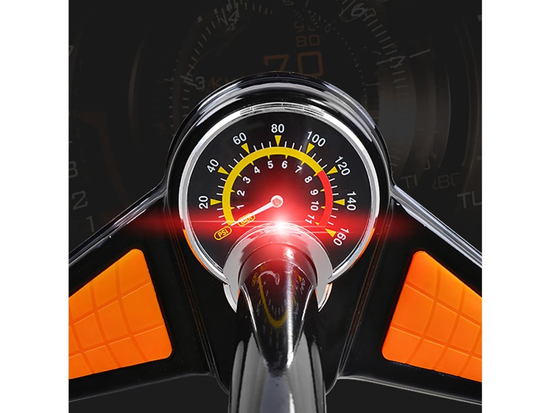 Bomba de pie Rockbros GP6532B con manómetro - Negra y naranja