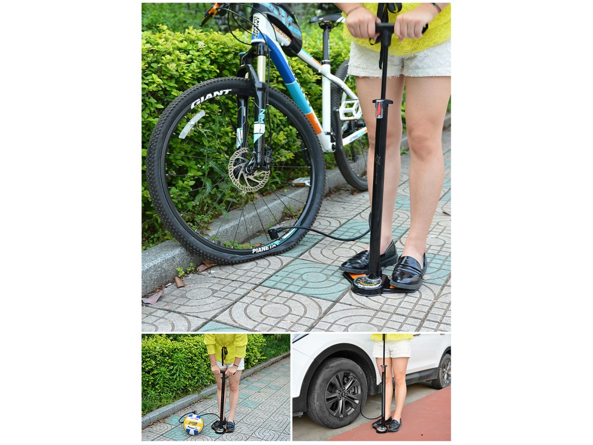 Bomba de pie Rockbros GP6532B con manómetro - Negra y naranja