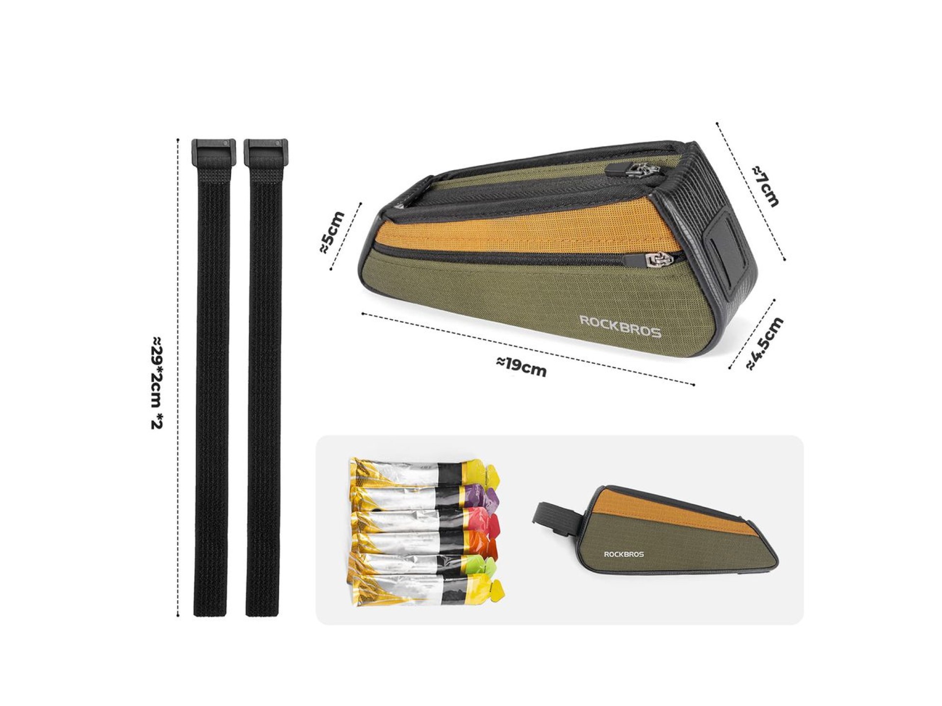 Bolsa de quadro superior Rockbros 088 para bicicleta, 0,25L - Verde e Laranja