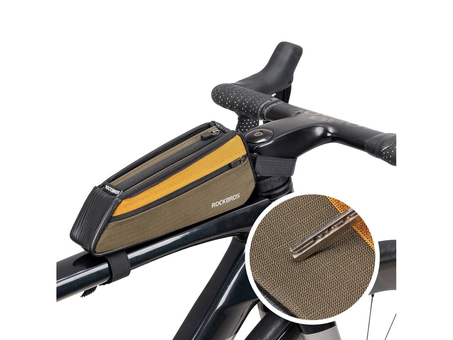 Bolsa de quadro superior Rockbros 088 para bicicleta, 0,25L - Verde e Laranja