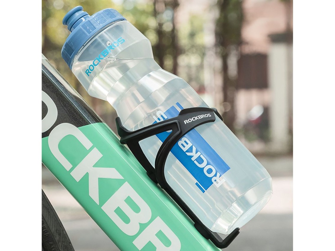 Garrafa de bicicleta Rockbros de 750 ml - Transparente com bocal azul