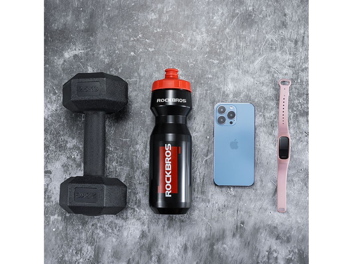 Garrafa de bicicleta Rockbros de 750 ml - Preta transparente com bocal vermelho