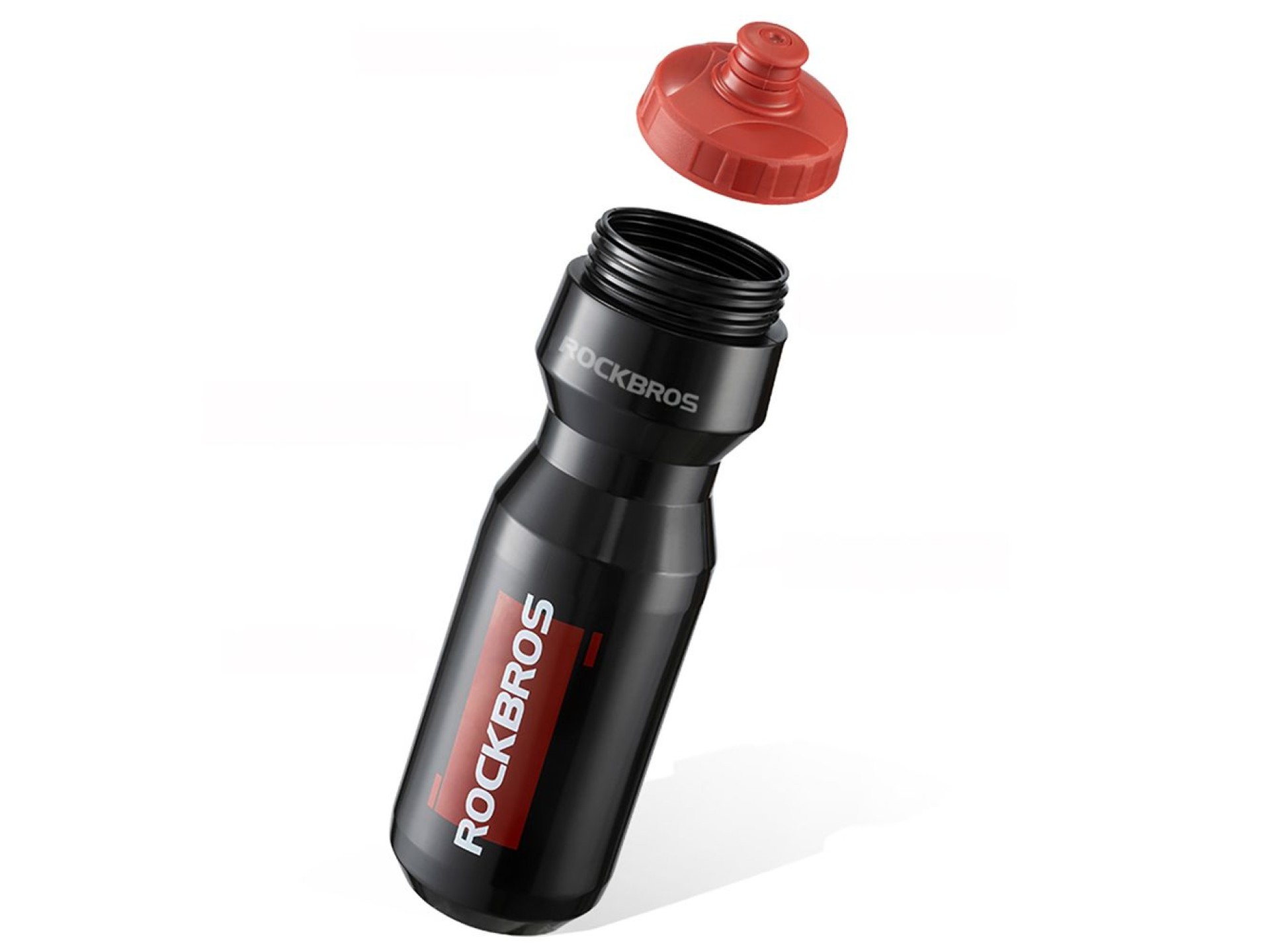 Garrafa de bicicleta Rockbros de 750 ml - Preta transparente com bocal vermelho