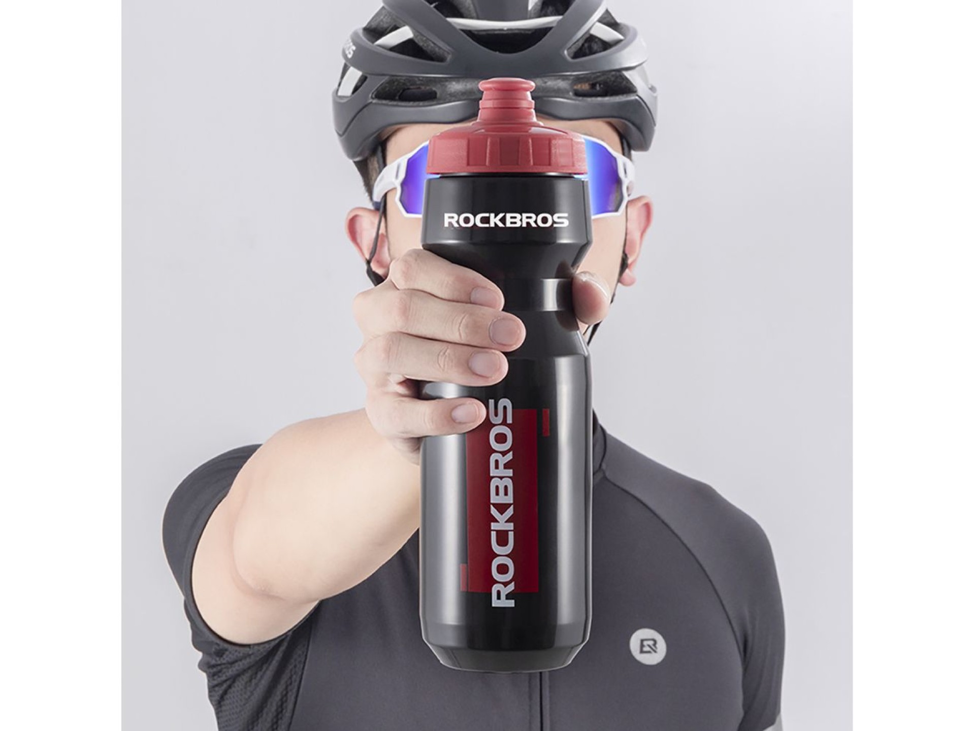 Garrafa de bicicleta Rockbros de 750 ml - Preta transparente com bocal vermelho