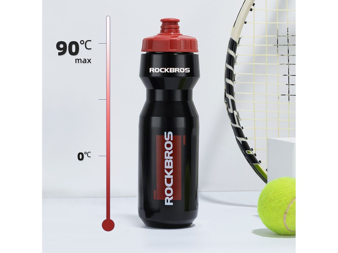 Garrafa de bicicleta Rockbros de 750 ml - Preta transparente com bocal vermelho