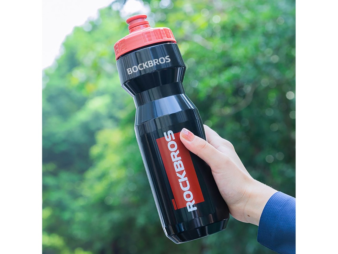 Garrafa de bicicleta Rockbros de 750 ml - Preta transparente com bocal vermelho