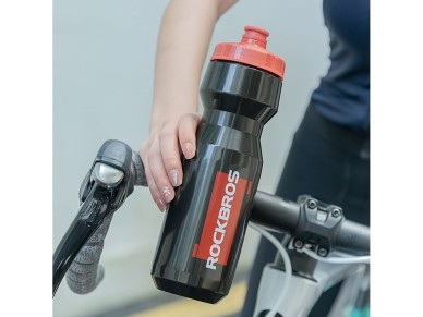 Botella para bicicleta Rockbros de 750 ml - Negra transparente con boquilla roja Botella para bicicleta Rockbros de 750 ml - Negra transparente con boquilla roja
