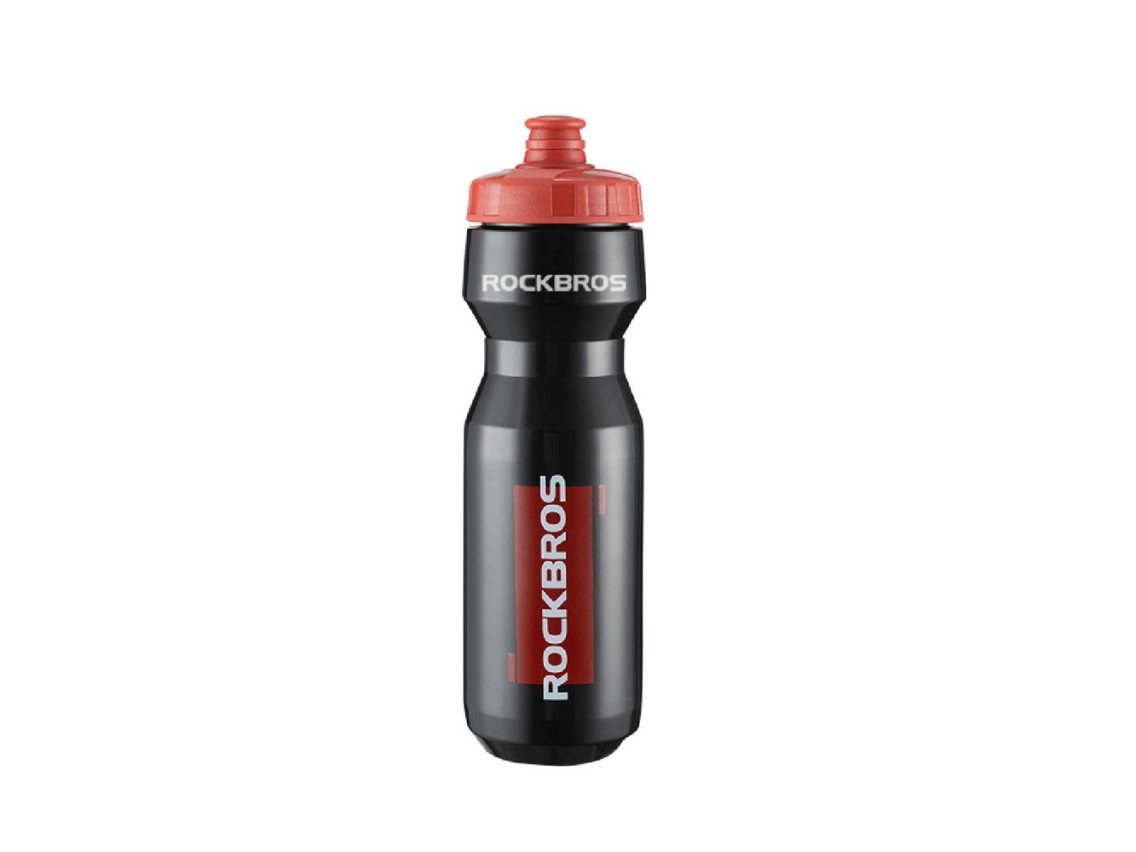 Garrafa de bicicleta Rockbros de 750 ml - Preta transparente com bocal vermelho