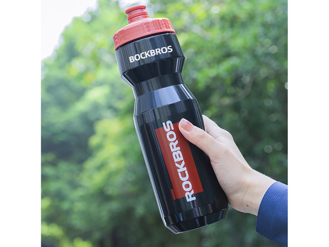 Garrafa de bicicleta Rockbros de 750 ml - Preta transparente com bocal vermelho