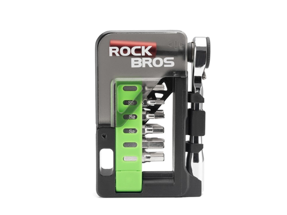 Conjunto de ferramentas para bicicleta Rockbros com mini catraca e bits - Verde translúcido