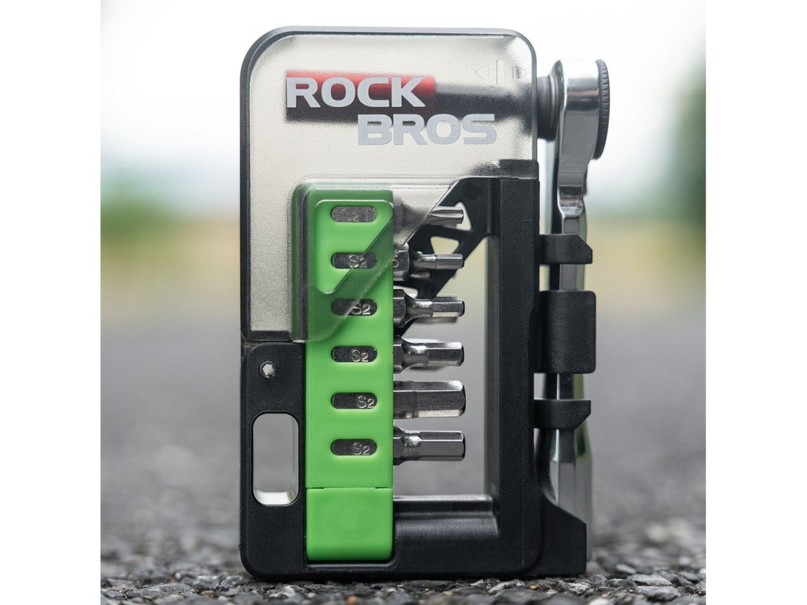 Conjunto de ferramentas para bicicleta Rockbros com mini catraca e bits - Verde translúcido